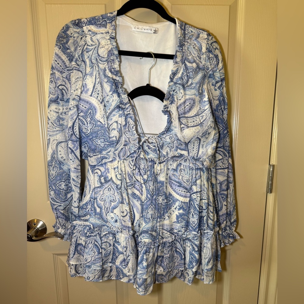 Blue Paisley Crop top and  Mini Skirt Set